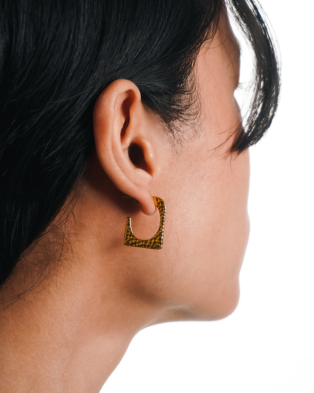 Golden Hammered Square Hoop Earrings