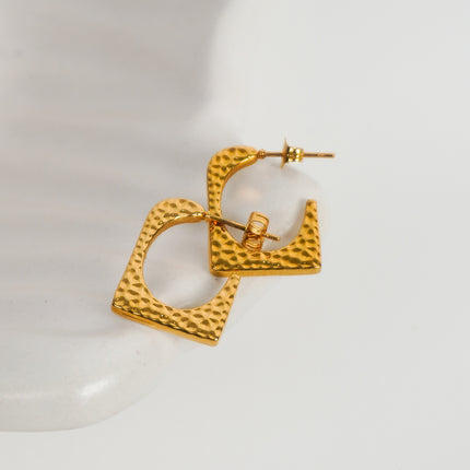 Golden Hammered Square Hoop Earrings