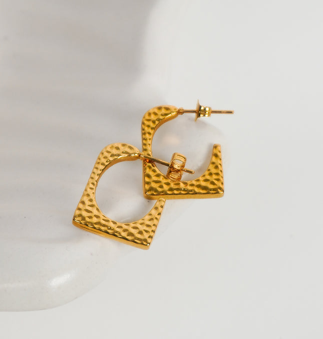 Golden Hammered Square Hoop Earrings