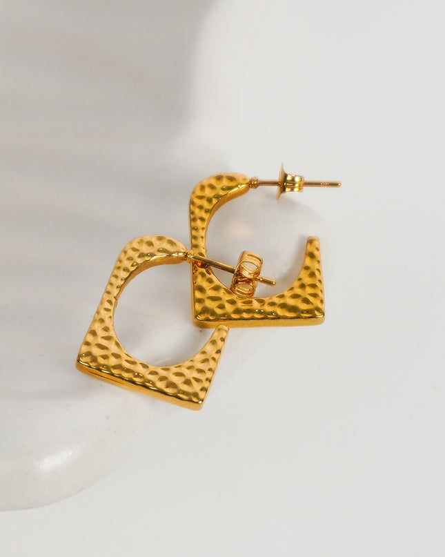 Golden Hammered Square Hoop Earrings