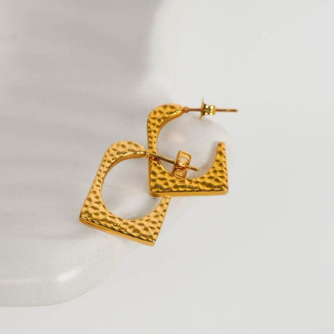 Golden Hammered Square Hoop Earrings from Hashtack