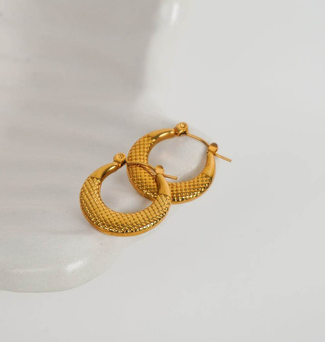 Textured Gold Hoop Earrings - HASHTACK