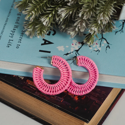 Pink Woven Hoop Earrings