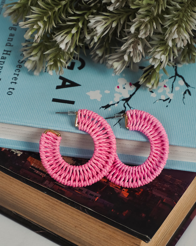 Pink Woven Hoop Earrings