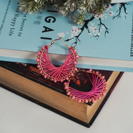 Thread Hoop Earrings With Beads