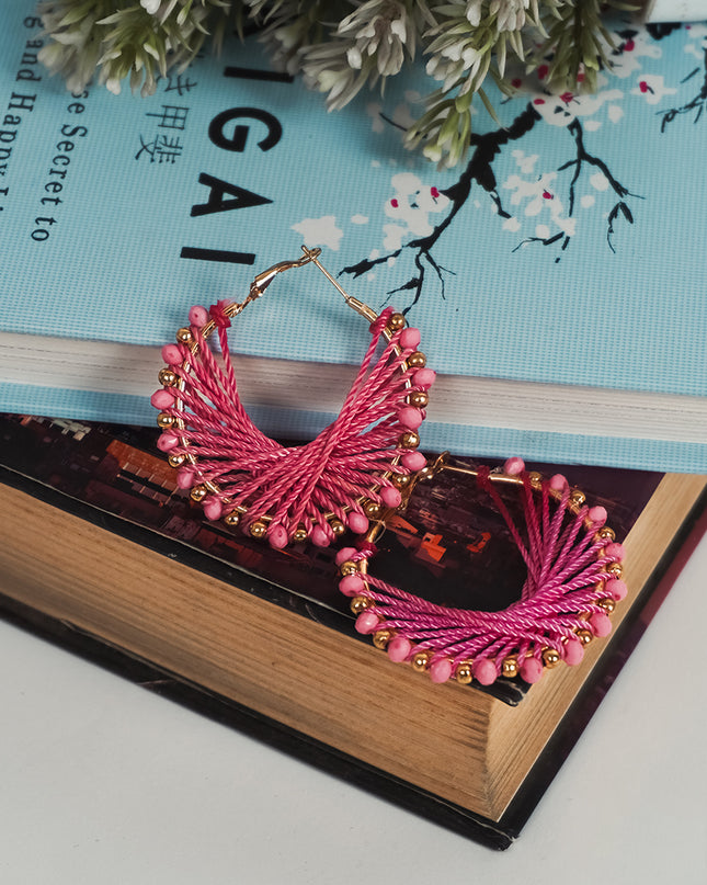 Thread Hoop Earrings With Beads