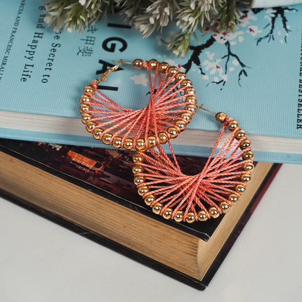 Elegant Coral Thread Hoop Earrings