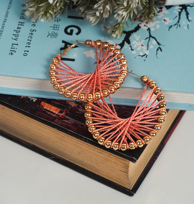 Elegant Coral Thread Hoop Earrings