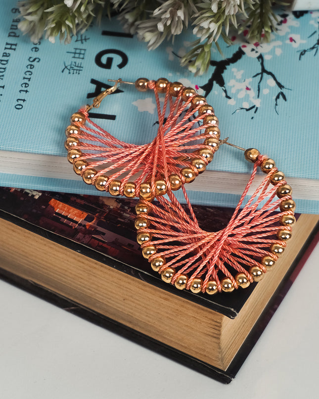 Elegant Coral Thread Hoop Earrings