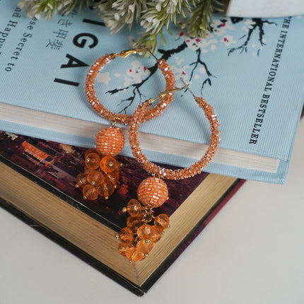 Sparkling Peach Beaded Hoop Earrings