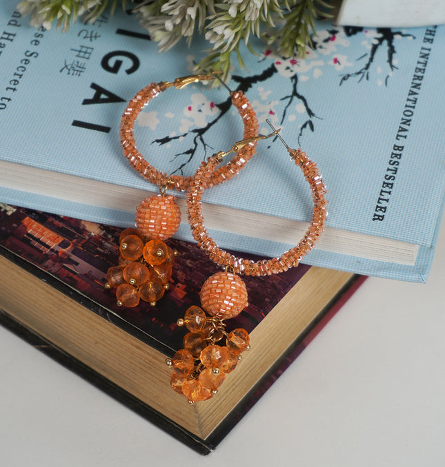Sparkling Peach Beaded Hoop Earrings