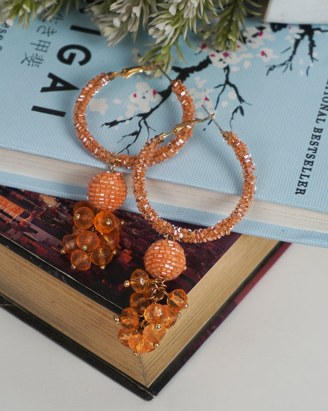 Sparkling Peach Beaded Hoop Earrings