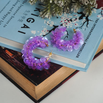 Lavender Bloom Sequin Hoop Earrings