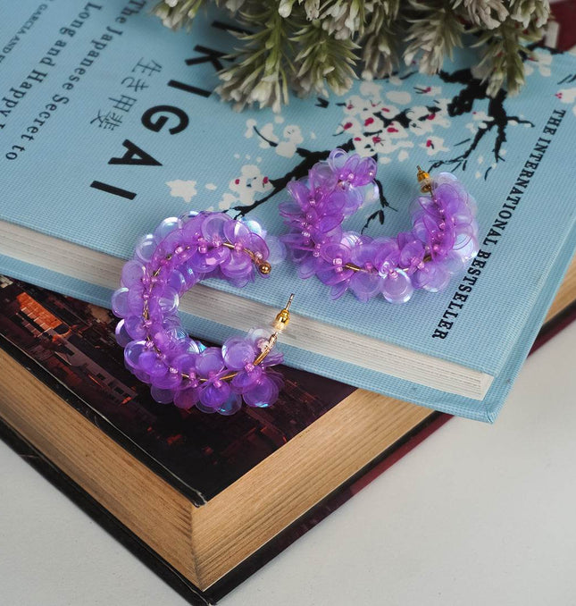 Lavender Bloom Sequin Hoop Earrings - HASHTACK