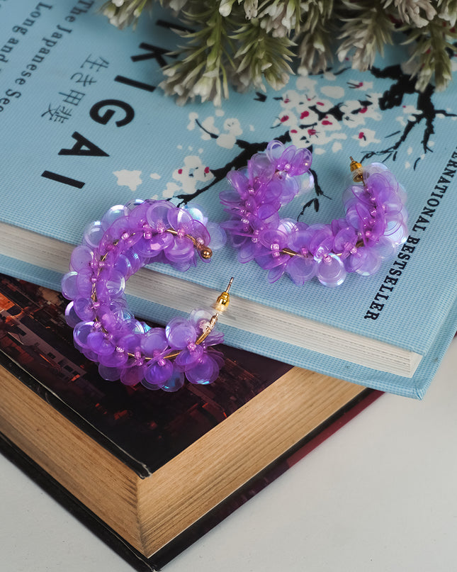 Lavender Bloom Sequin Hoop Earrings