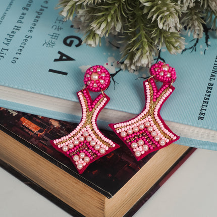 Multi Pink Beaded Arc Earrings