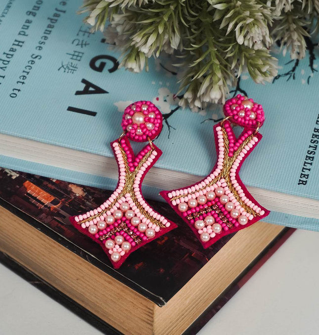 Multi Pink Beaded Arc Earrings - HASHTACK