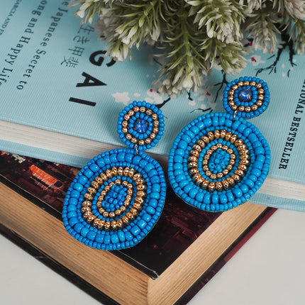 Blue Round Beaded Earrings