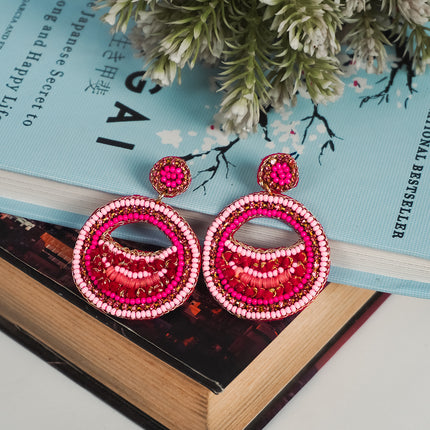 Multi Pink Beaded Drop Earrings