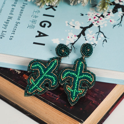 Green Beaded Plant Earrings