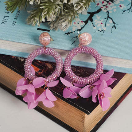 Pink Petal Hoop Earrings