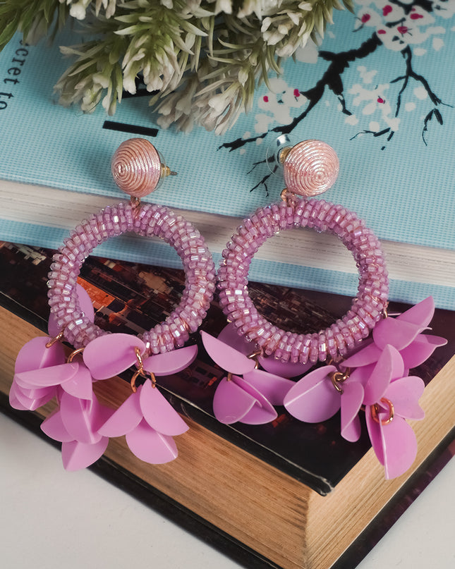 Pink Petal Hoop Earrings