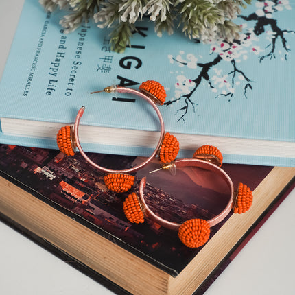 Vivid Orange Beaded Hoop Earrings