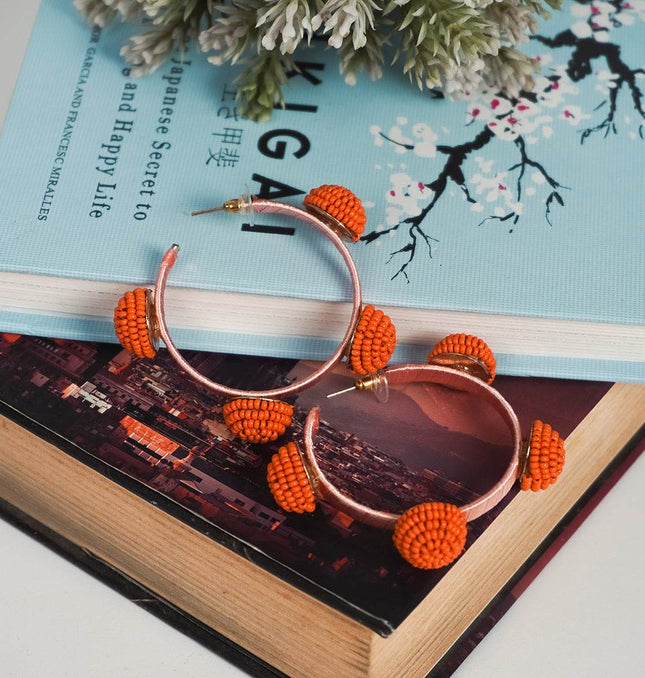 Vivid Orange Beaded Hoop Earrings - HASHTACK