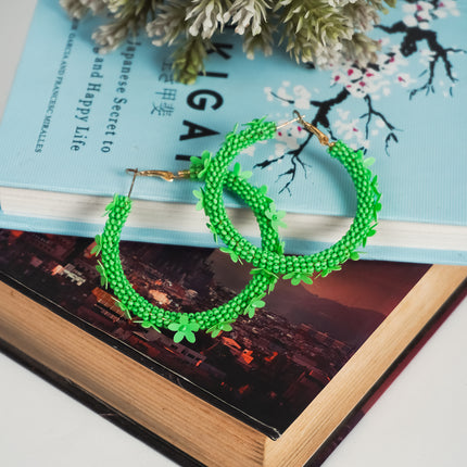 Green Floral Hoop Earrings