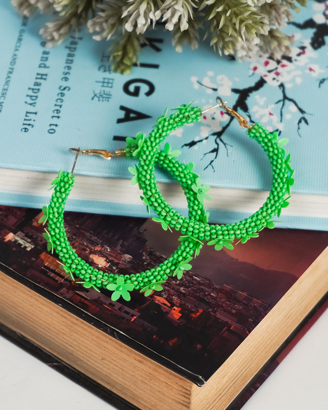 Green Floral Hoop Earrings