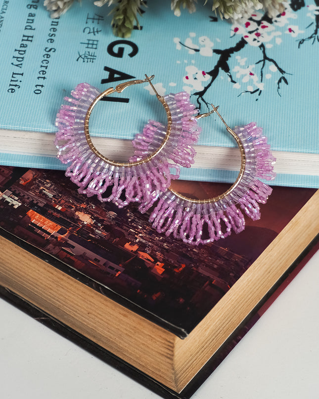 Pink Sunrise Beaded Hoops