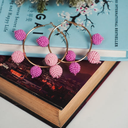 Pink Ombre Beaded Hoop Earrings