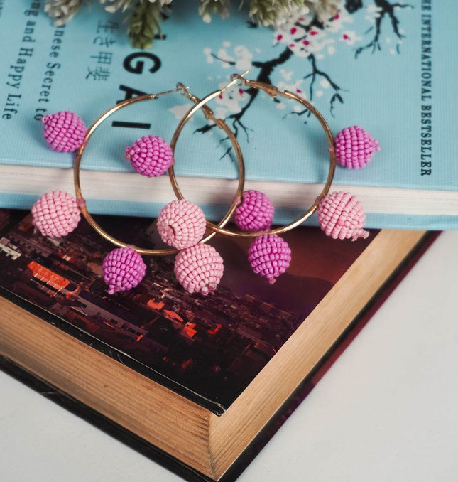 Pink Ombre Beaded Hoop Earrings - HASHTACK
