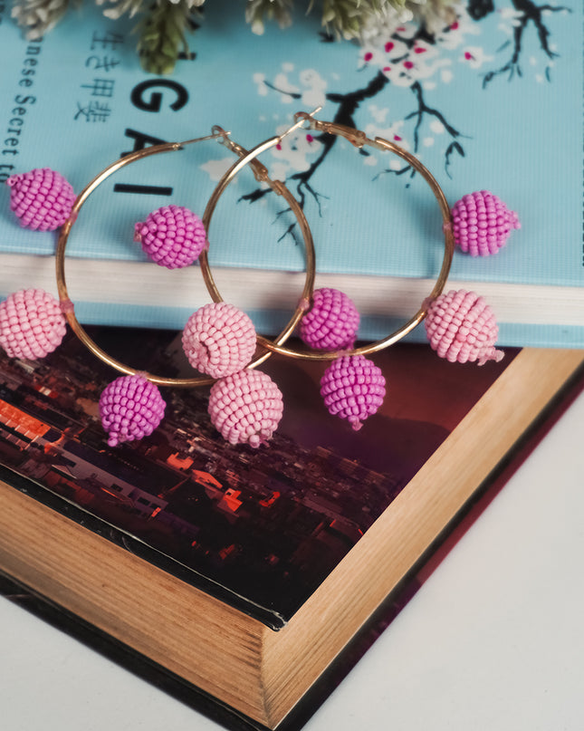 Pink Ombre Beaded Hoop Earrings