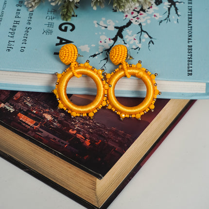 Small Ring Yellow Bead Earrings