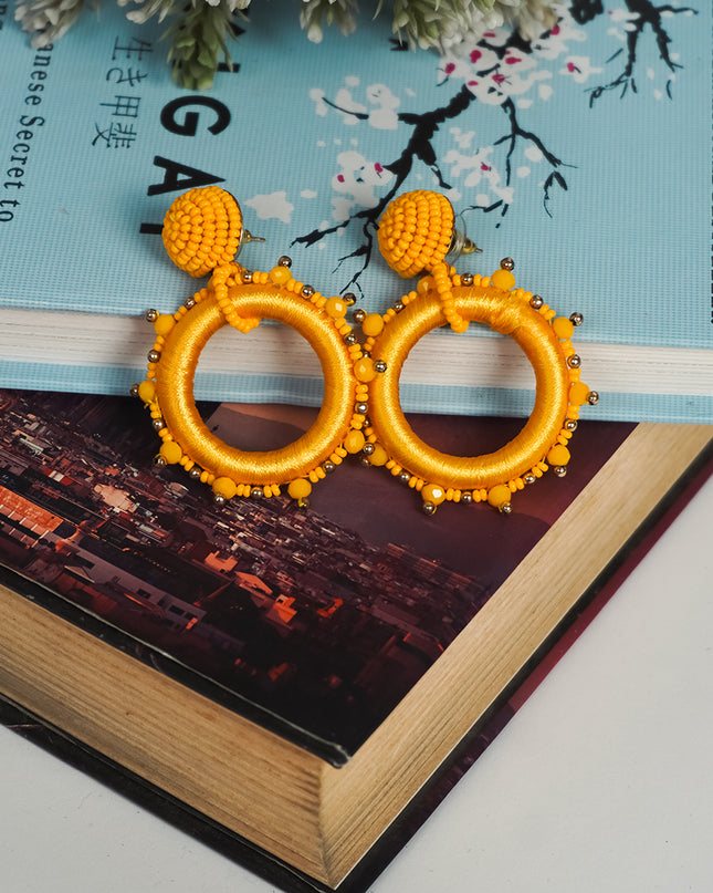 Small Ring Yellow Bead Earrings