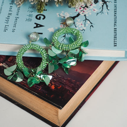 Green Petal Hoop Earrings