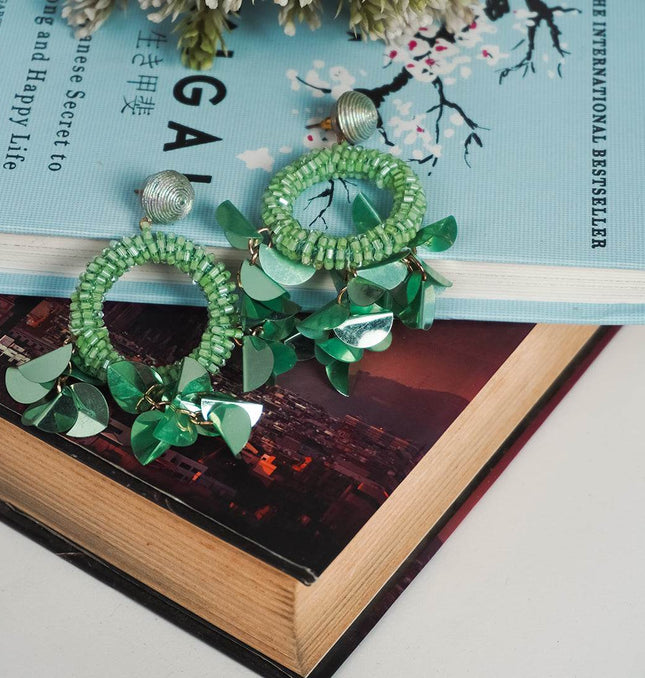Green Petal Hoop Earrings - HASHTACK