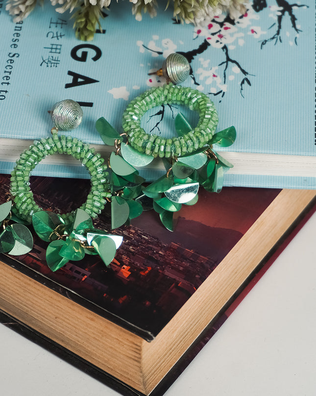 Green Petal Hoop Earrings