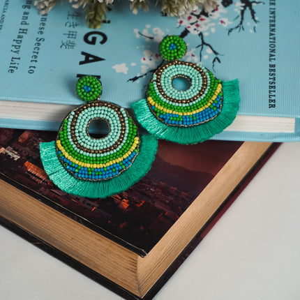 Green Tassel With Beaded Chandbali