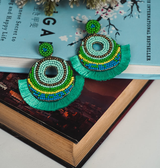 Green Tassel With Beaded Chandbali