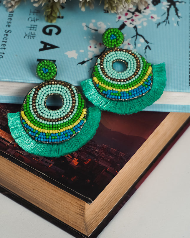 Green Tassel With Beaded Chandbali