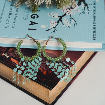 Aqua Chime Beaded Hoop Earrings