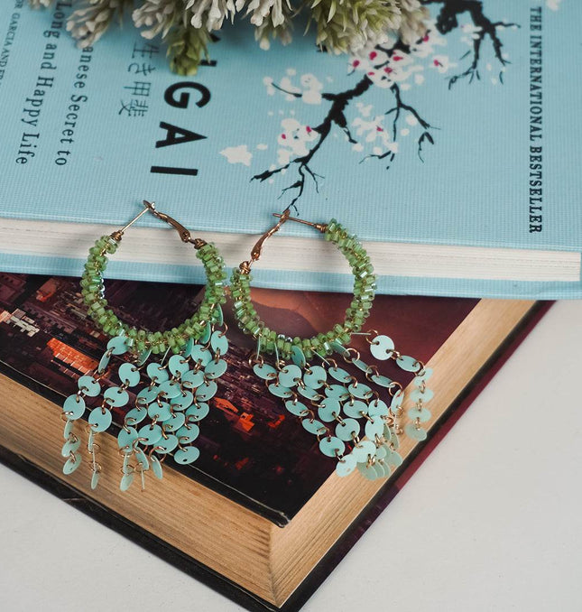 Aqua Chime Beaded Hoop Earrings - HASHTACK