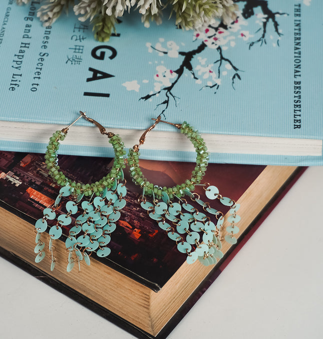 Aqua Chime Beaded Hoop Earrings