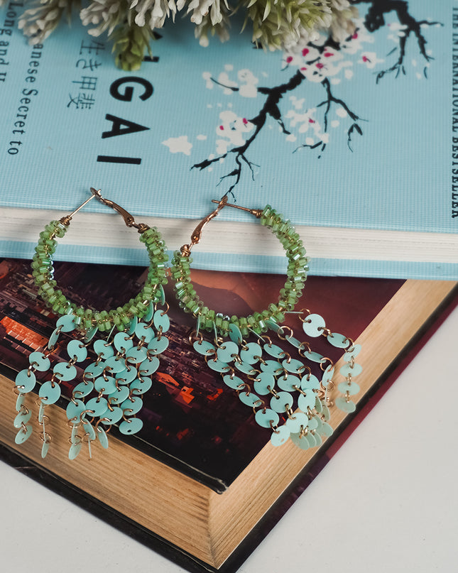 Aqua Chime Beaded Hoop Earrings