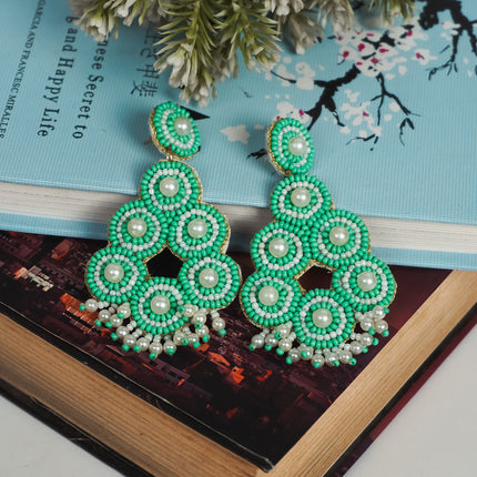 Green Pearl Drop Bunch Earrings