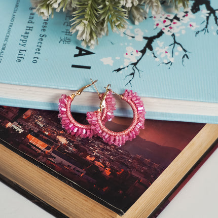 Pink Beaded Hoop Earrings