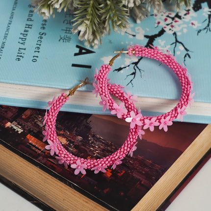 Pink Floral Hoop Earrings