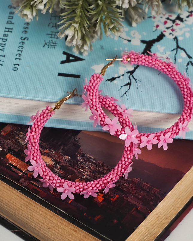 Pink Floral Hoop Earrings